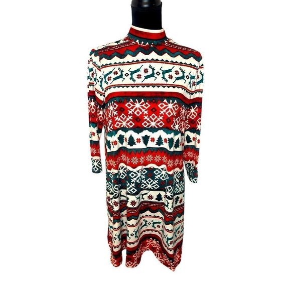 UGLY CHRISTMAS HOLIDAY PARTY TURTLE NECK DRESS FESTIVE CHRISTMAS SIZE MEDIUM - Picture 1 of 8
